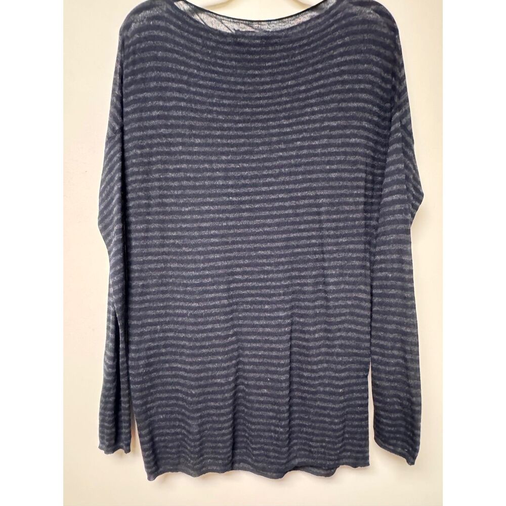 VINCE Lightweight Charcoal Gray/Black Striped Long Sleeve Wool Blend T-Shirt, M